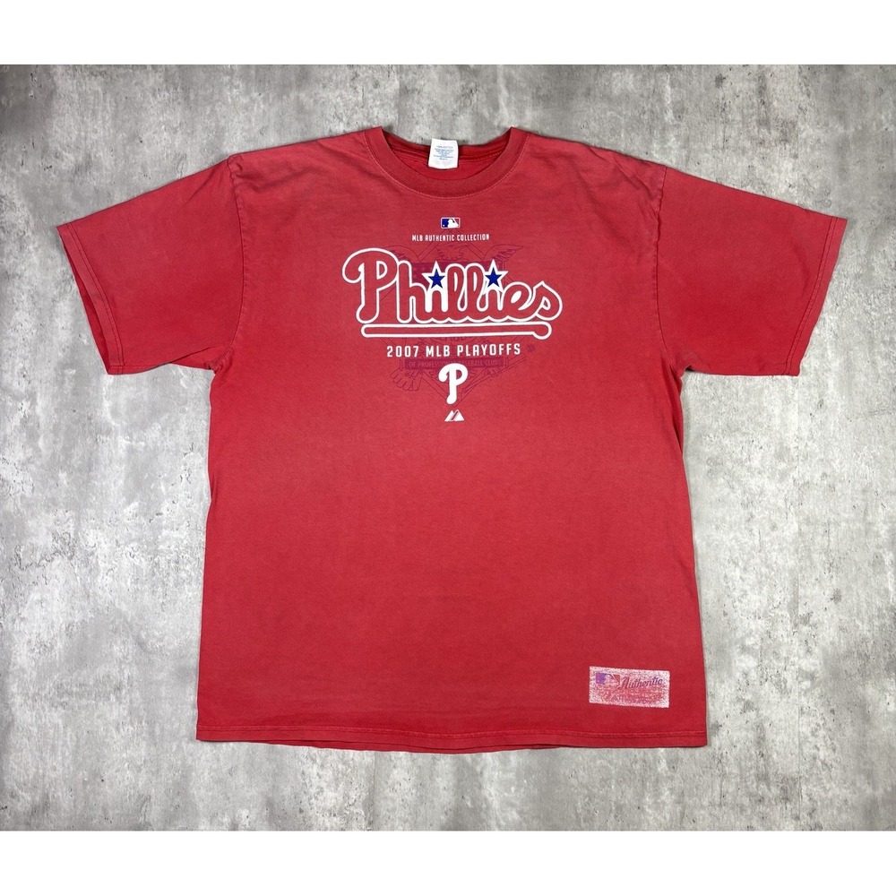 Majestic Philadelphia Phillies 2007 MLB Playoffs T Shirt Sun Faded Red Adult XL